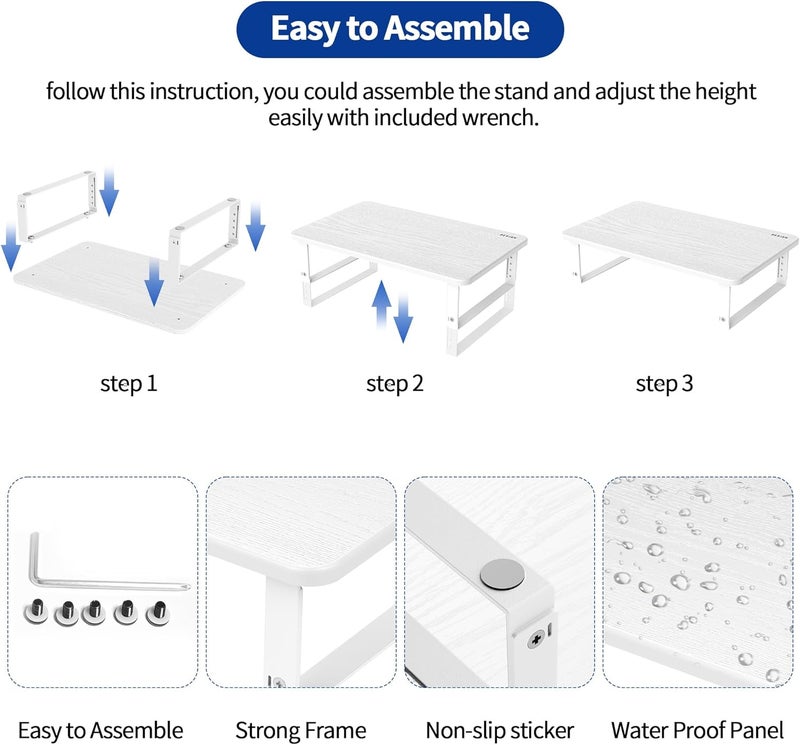 BESIGN MS01 Monitor Stand Riser, Height Adjustable Laptop Stand, Computer Monitor Stand for Monitor, Computer,Laptop,Printer (White) - Image 5